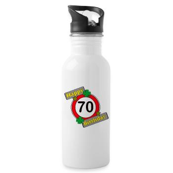 70. Geburtstag , Happy Birthday (25) - Trinkflasche mit integriertem Trinkhalm - Weiß - Rechts