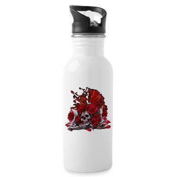 Buchband aufgeschlagen, menschenschädel, farbleck - Trinkflasche mit integriertem Trinkhalm - Weiß - Rechts