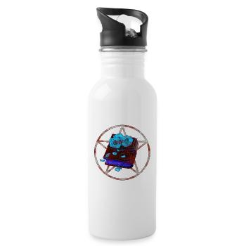 Pentagramme, Bücher designs, Rosenblüten, fleckig - Trinkflasche mit integriertem Trinkhalm - Weiß - Rechts