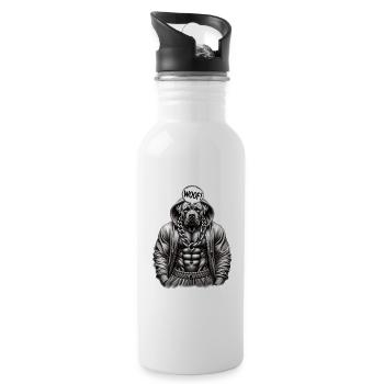 Muscular dog in hoodie with chain - Water bottle with straw - white - Right