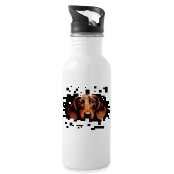 Rauhaariger Dackel Pixelart - Trinkflasche mit integriertem Trinkhalm - Weiß - Rechts