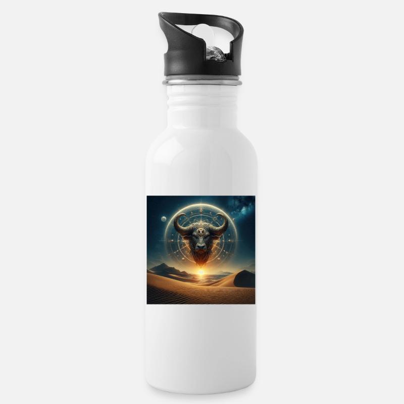 STIER \ Tietkreiszeichen - Trinkflasche mit integriertem Trinkhalm - Weiß