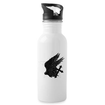 Feder Flügel seitlich, Pentagramme, Kreuze - Trinkflasche mit integriertem Trinkhalm - Weiß - Rechts
