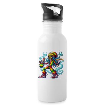 Reggae Vibes Cartoon Rauch Kunst - Trinkflasche mit integriertem Trinkhalm - Weiß - Rechts