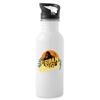 Urban Jungle Logo Farbe - Trinkflasche mit integriertem Trinkhalm - Weiß - Rechts