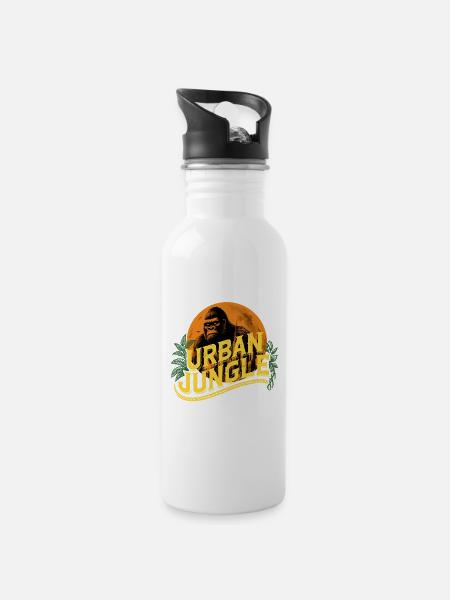 Urban Jungle Logo Color - Water bottle with straw - white