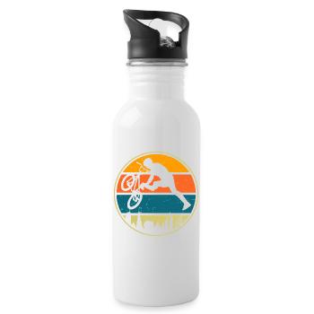 Rétro coucher de soleil vélo cycliste design - Gourde avec paille intégrée - blanc - Droite