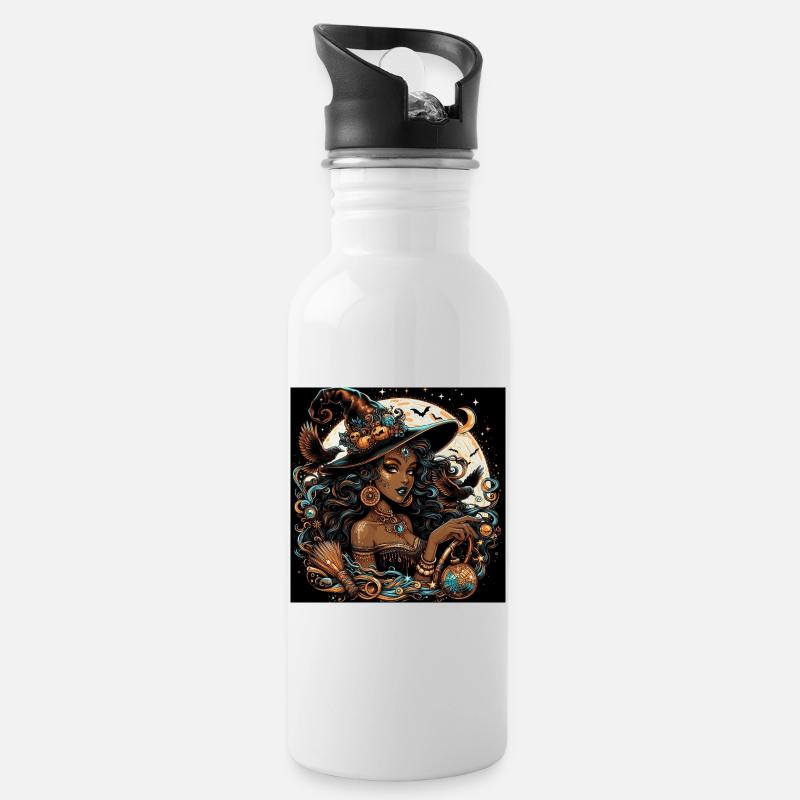 Exotische Hexe - Trinkflasche mit integriertem Trinkhalm - Weiß