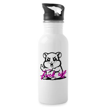 Funny Hamster *Fuck off* - Trinkflasche mit integriertem Trinkhalm - Weiß - Rechts