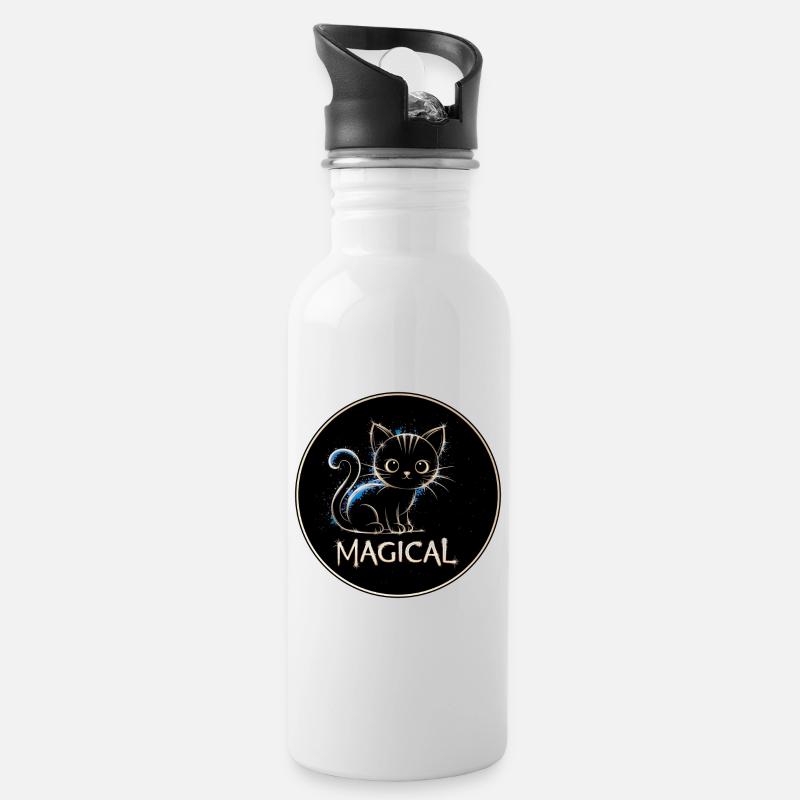 Magische Katze - Trinkflasche mit integriertem Trinkhalm - Weiß
