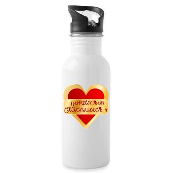 HERZ HERZLICHEN GLÜCKWUNSCH - Trinkflasche mit integriertem Trinkhalm - Weiß - Rechts