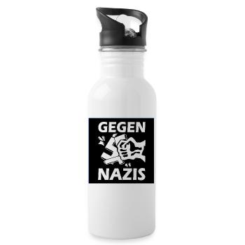 Gegen nazis - Trinkflasche mit integriertem Trinkhalm - Weiß - Rechts