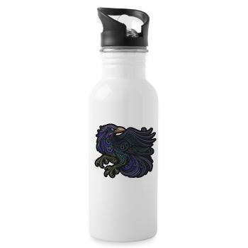 Tribal Raven Art - Water bottle with straw - white - Right