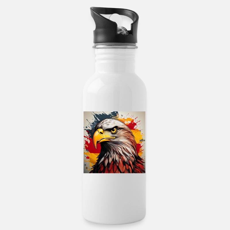 Adlerkopf Kunstspray Explosion - Trinkflasche mit integriertem Trinkhalm - Weiß