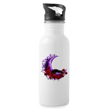 mondsichel, Katzen motiv, Rosenblüten - Trinkflasche mit integriertem Trinkhalm - Weiß - Rechts