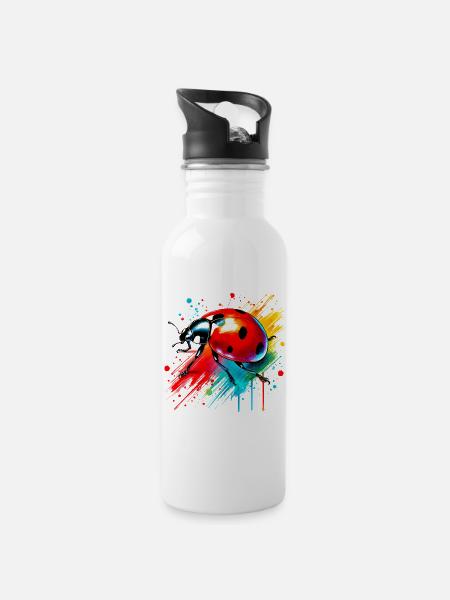 Marienkäfer - Trinkflasche mit integriertem Trinkhalm - Weiß