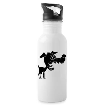 Kleiner schwarzer Hund und großes Maul - Trinkflasche mit integriertem Trinkhalm - Weiß - Rechts