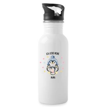 Ich liebe meine Mama Pinguin - Trinkflasche mit integriertem Trinkhalm - Weiß - Rechts