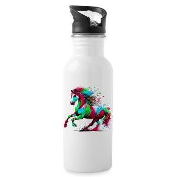 Pferd - Trinkflasche mit integriertem Trinkhalm - Weiß - Rechts
