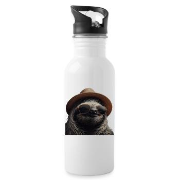 Faultier mit Hut und Sonnenbrille - Trinkflasche mit integriertem Trinkhalm - Weiß - Rechts