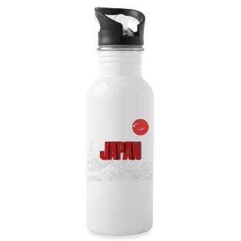 Japan-Welle mit rotem Mond - Trinkflasche mit integriertem Trinkhalm - Weiß - Rechts
