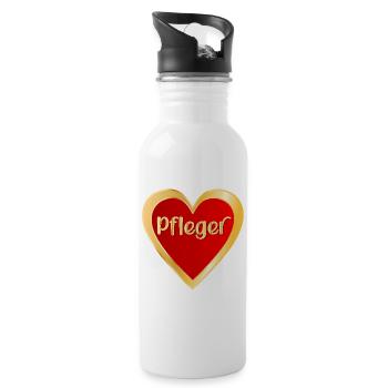 BERUF PFLEGE - HERZ PFLEGER - Trinkflasche mit integriertem Trinkhalm - Weiß - Rechts