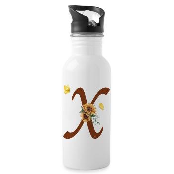 Buchstabe x Sonnenblume Schmetterling - Trinkflasche mit integriertem Trinkhalm - Weiß - Rechts