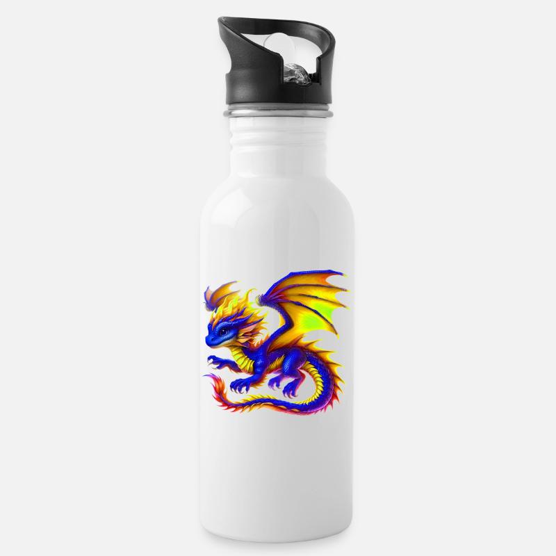 Drache - Trinkflasche mit integriertem Trinkhalm - Weiß