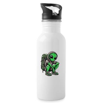 Alien Backpacker Design - Trinkflasche mit integriertem Trinkhalm - Weiß - Rechts