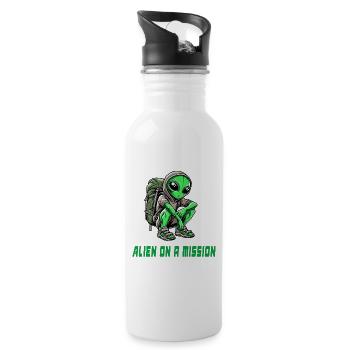 Alien on a mission - Water bottle with straw - white - Right