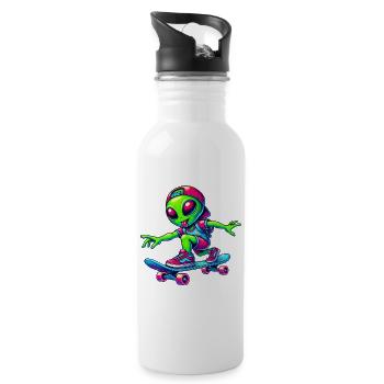 Skater Alien Design - Water bottle with straw - white - Right