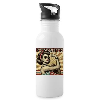 Strength Strong Cool Woman Rockabilly Gift - Water bottle with straw - white - Right