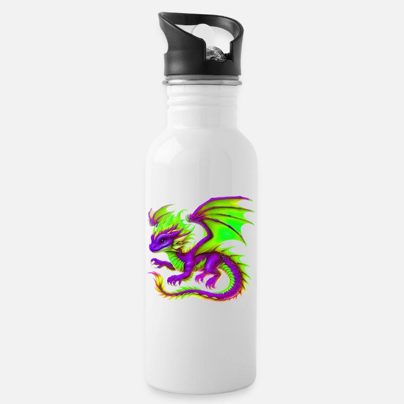 Drache - Trinkflasche mit integriertem Trinkhalm - Weiß