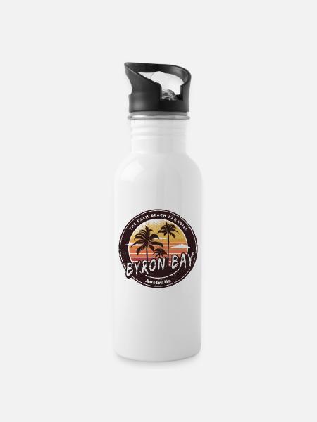 Byron Bay Australien Palmen Design - Trinkflasche mit integriertem Trinkhalm - Weiß