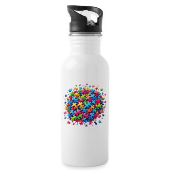 Colorful puzzle motif on global ball - Water bottle with straw - white - Right