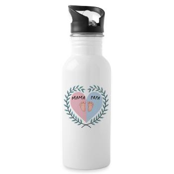 Mom & Dad Heart with Baby Feet - Water bottle with straw - white - Right