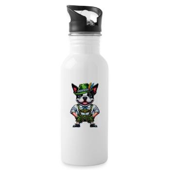 Bostie in Tracht - Trinkflasche mit integriertem Trinkhalm - Weiß - Rechts
