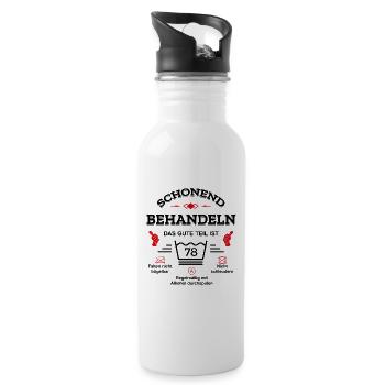 HANDLE MIT SORGFALT – 78 JAHRE PERFEKTION - Trinkflasche mit integriertem Trinkhalm - Weiß - Rechts