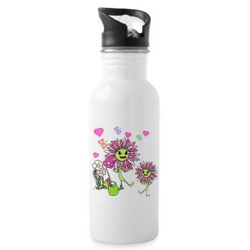 Spring Summer Flowers Flower Children Child Garden - Water bottle with straw - white - Right