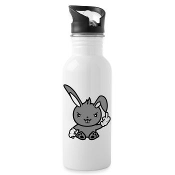 Hase Mittelfinger Zeigen Böse Frech Beleidigend - Trinkflasche mit integriertem Trinkhalm - Weiß - Rechts
