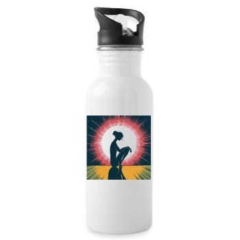 Pensive silhouette in the moonlight - Water bottle with straw - white - Right