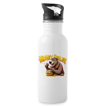 Honig Dealer Imker Imkerin Bär Geschenk - Trinkflasche mit integriertem Trinkhalm - Weiß - Rechts