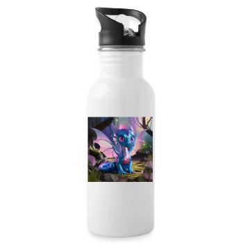 Süßer blauer Drache – Fantasy Cartoon Design - Trinkflasche mit integriertem Trinkhalm - Weiß - Rechts