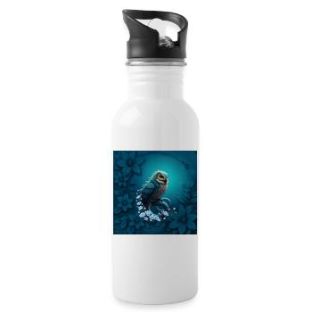 Moment of wisdom, The magical and majestic owl. - Water bottle with straw - white - Right