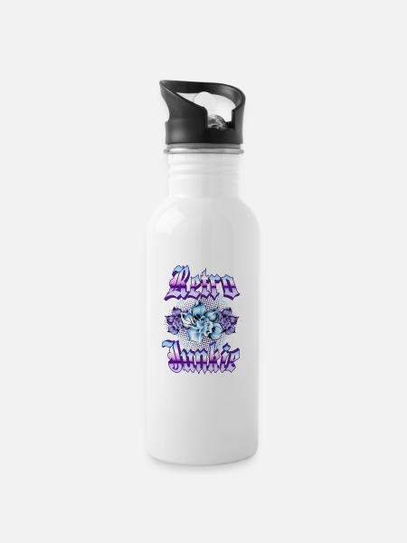 Retro Junkie – 90s Gothic Floral Style - Water bottle with straw - white