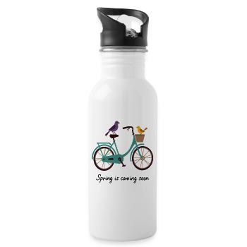 Le printemps arrive, vélo avec des oiseaux - Gourde avec paille intégrée - blanc - Droite