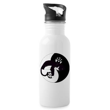 Nächtliche Katze auf Mond mit Pfoten - Trinkflasche mit integriertem Trinkhalm - Weiß - Rechts