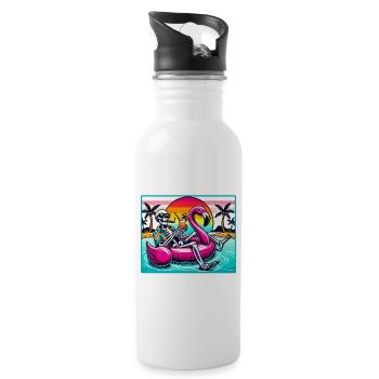Flamingo Pool Party – Skelett Sommer Vibes - Trinkflasche mit integriertem Trinkhalm - Weiß - Rechts