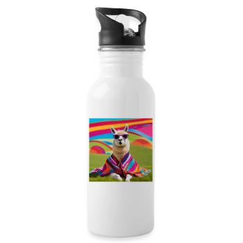 Lama, Alpaka, Lama Humor - Trinkflasche mit integriertem Trinkhalm - Weiß - Rechts
