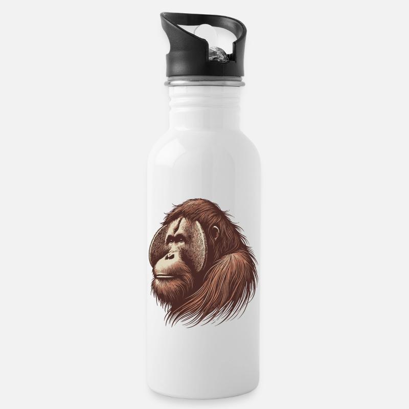 Orangutan - Water bottle with straw - white